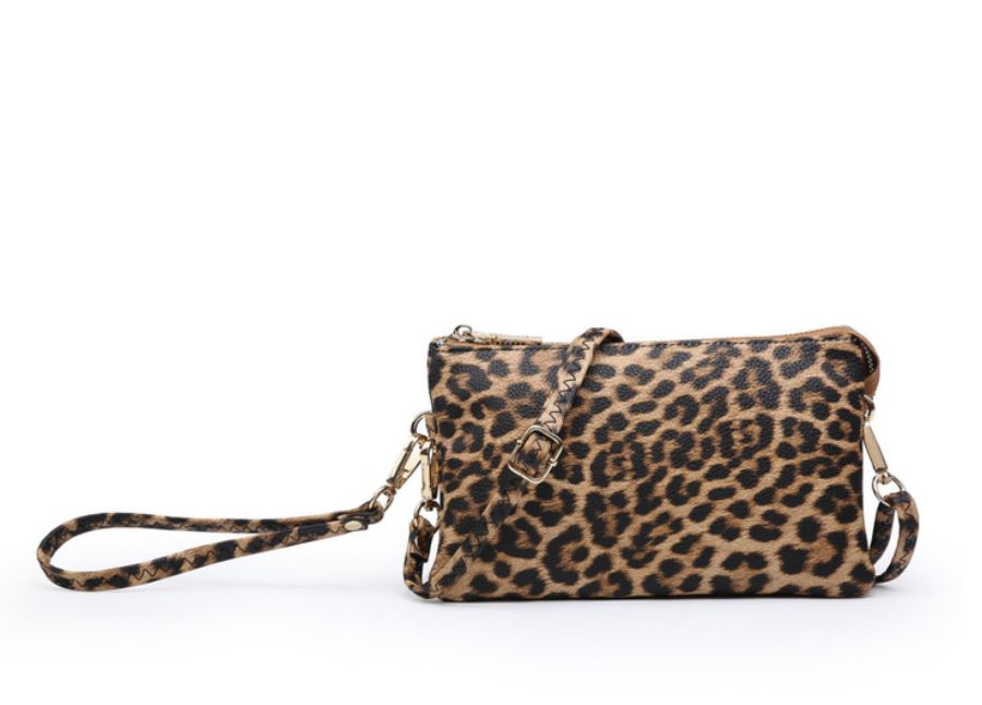 Riley Convertible Cross Body Purse, Wristlet or Clutch - Leopard