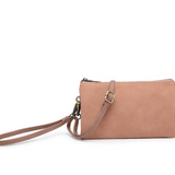 Riley Convertible Cross Body Purse, Wristlet or Clutch -  Mauve Suede