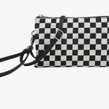 Riley Convertible Cross Body Purse, Wristlet or Clutch - Checkerboard Black & White