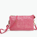 Riley Convertible Cross Body Purse, Wristlet or Clutch -  Sequin Hot Pink