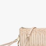 Riley Convertible Cross Body Purse, Wristlet or Clutch -  Herringbone Straw Nude
