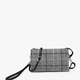 Riley Convertible Cross Body Purse, Wristlet or Clutch -  Grey Black Plaid