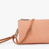 Riley Convertible Cross Body Purse, Wristlet or Clutch - Woven Straw Coral