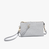Riley Convertible Cross Body Purse, Wristlet or Clutch - Woven Grey Stripe