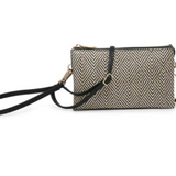 Riley Convertible Cross Body Purse, Wristlet or Clutch -  Arrowhead Black / Tan