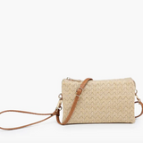 Riley Convertible Cross Body Purse, Wristlet or Clutch - Chevron Straw Natural Gold