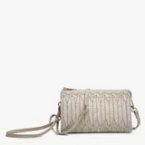 Riley Convertible Cross Body Purse, Wristlet or Clutch -  Herringbone Straw Camel