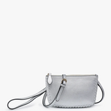 Bonnie Whipstitch Convertible Cross Body Purse, Wristlet or Clutch - Silver