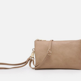 Riley Convertible Cross Body Purse, Wristlet or Clutch - Solid Color Tan