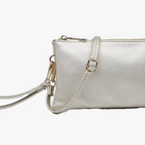 Riley Convertible Cross Body Purse, Wristlet or Clutch - Solid Color silver