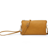 Riley Convertible Cross Body Purse, Wristlet or Clutch - Solid Color Mustard