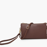Riley Convertible Cross Body Purse, Wristlet or Clutch - Solid Color Dark Brown O/S