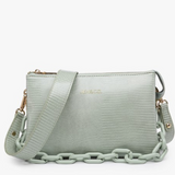 Izzy Cross Body Purse with Plastic Chain Handle - Light Teal Lizard