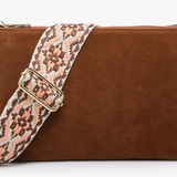 Izzy Faux Suede Cross Body Purse with Guitar Strap -  Brown