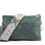 Izzy Faux Suede Cross Body Purse with Guitar Strap -  Teal