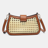 Miller Rattan Cross Body Purse  -  Wicker & Brown Faux Leather