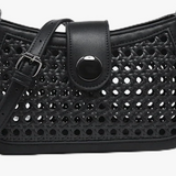 Miller Rattan Cross Body Purse  -  Wicker & Black Faux Leather