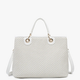 Nancy Woven Faux Leather Tote - White