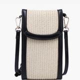 Jill Crossbody Straw Wallet Purse  with Faux Black Leather Trim