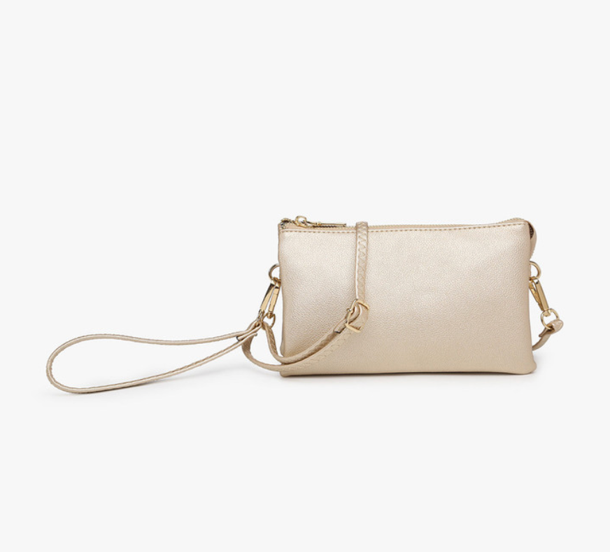 Convertible Cross Body Purse, Wristlet or Clutch - Metallic Gold