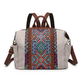 Saffron Backpack w/ Tribal Detail- Sand Tribal Stripe