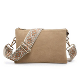 Izzy Faux Suede Cross Body Purse with Guitar Strap -  Tan