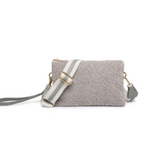 Izzy Faux Teddy fur Cross Body Purse with Guitar Strap -  Oatmeal Teddy