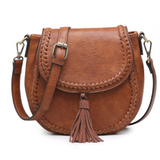 Penelope Saddle Stitch Crossbody Purse w/ Changeable Strap  - Saddle Brown