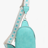 Ellen Small Crossbody Sling Purse w/ Guitar Strap- Turquoise