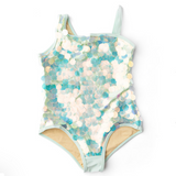 Mint Girls Sequin Paillette One Shoulder Swimsuit