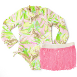 Palm Beach Leopard w/ Tutu Girls One Piece Long Sleeve Swimsuit