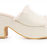 Terry Woven Cloth Platform Heels w/ Raw Edge - Ivory