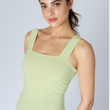 Clean Line Square Neck Full Length Tank Top by NikiBiki - Pistachio Cream