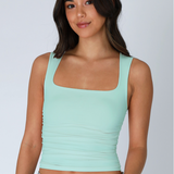 Clean Line Square Neck Shirred Side Full Length Tank Top by NikiBiki - Island Aqua