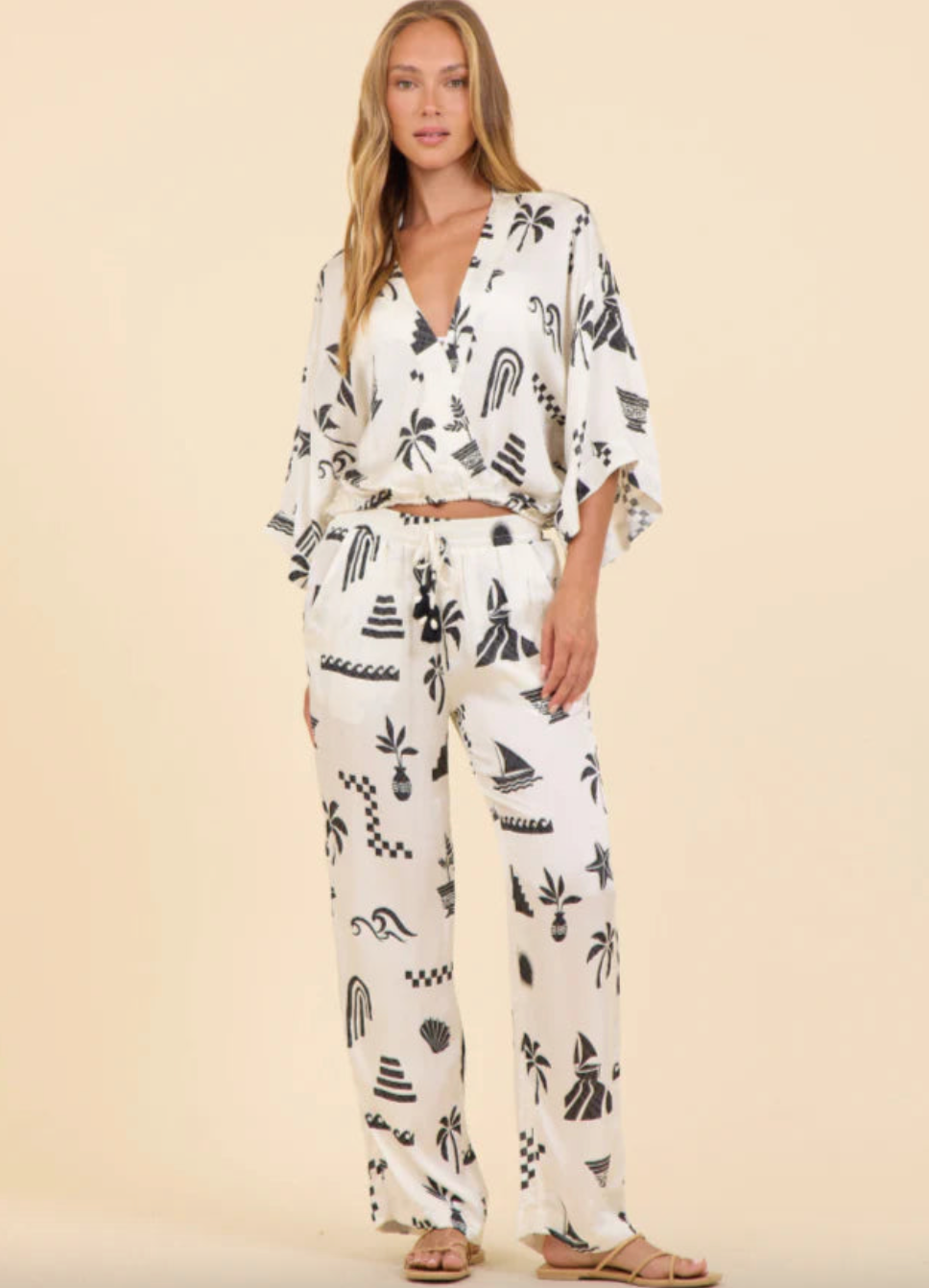 Beach Vibe Satin Crop Top by Surf Gypsy - Black & White