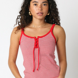 Striped Tank Top with Tie Front - Red & White