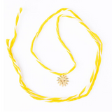 Fiona - Twisted Fabric Wrap Bracelet With Charm - Yelow & White With Sun Charm