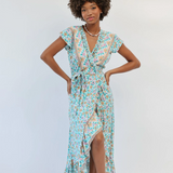 Havana Maxi Wrap Dress - Seafoam Boho Floral