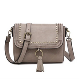 Sage Crossbody Purse w/ Braided & Studded Details  - Warm Grey