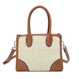 Clementine Mini Straw Tote - Woven Straw Natural / Brown Faux Leather