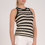 Striped Sweater Knit Tank by Elan - Off White & Black
