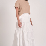 Tan Sweater Knit Midi Tank  Dress w/ Tiered Cotton Skirt by Elan - Tan White Combo