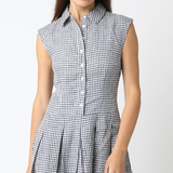 Gingham Mini Shirt Dress With Collar - Black and White