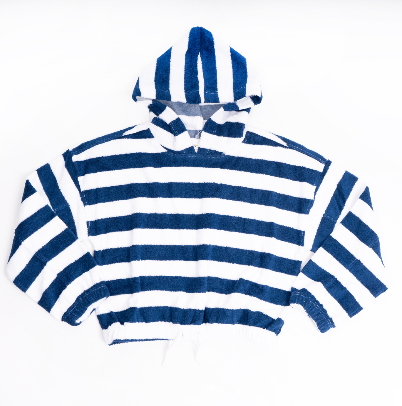 Girls Terry Cloth Hoodie Sweater - Navy Stripe