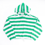 Girls Terry Cloth Hoodie Sweater - Green Stripe