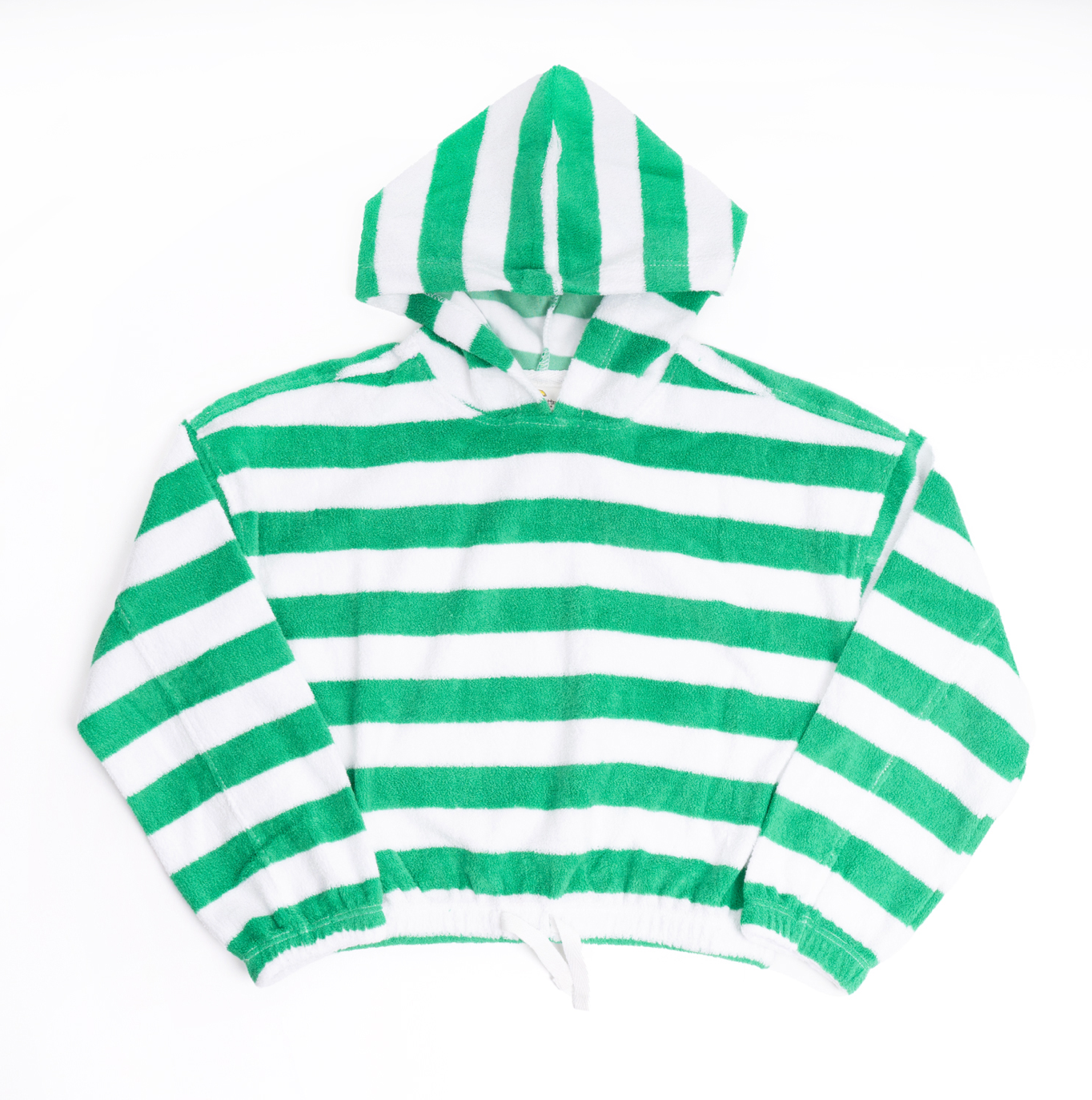 Girls Terry Cloth Hoodie Sweater - Green Stripe