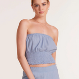 Shirred Side Tube Top by Bobi - Water Blue