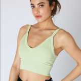 Ribbed V Neck Bra Top by NikiBiki - Pistachio Cream