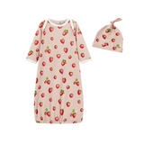 Slub Cotton Newborn Hat And Gown Set by Milkbarn- Strawberry