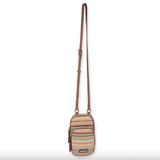 Straw Crossbody Purse with Two Compartments and Faux Leather Strap  - Multi Color Stripe Straw